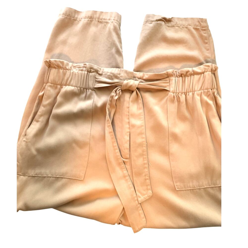 GILLI TAN WIDE LEG PANTS PAPERBAG ELASTIC WAIST ZIPPER POCKETS TIE BELT SIZE 0X